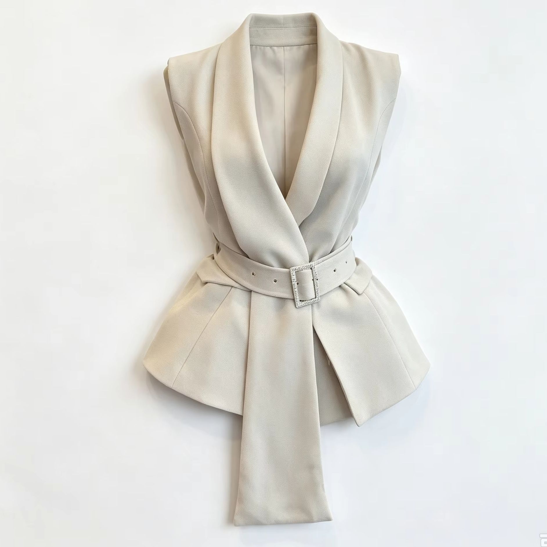 Women Formal Wear Belt - 여성용 소매 없는 V넥 조끼와 벨트,