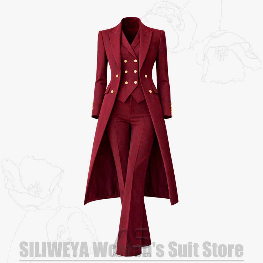 Women Formal Wear Shirts - 여성 정장 3피스 더블 브레스티드 롱