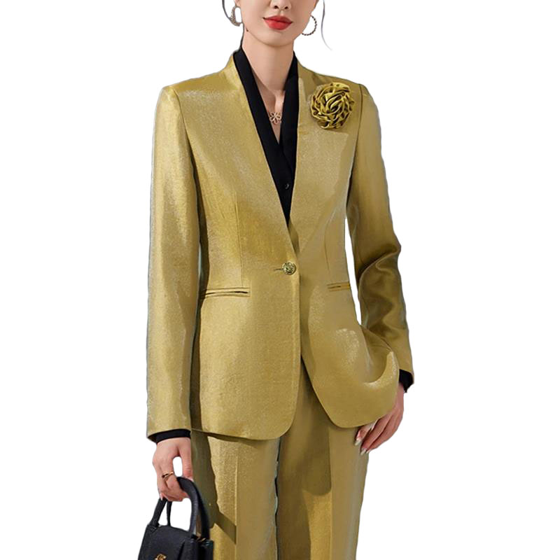 Women Formal Wear Trousers - 여성용 블레이저 바지 세트, 금색 아플리케,