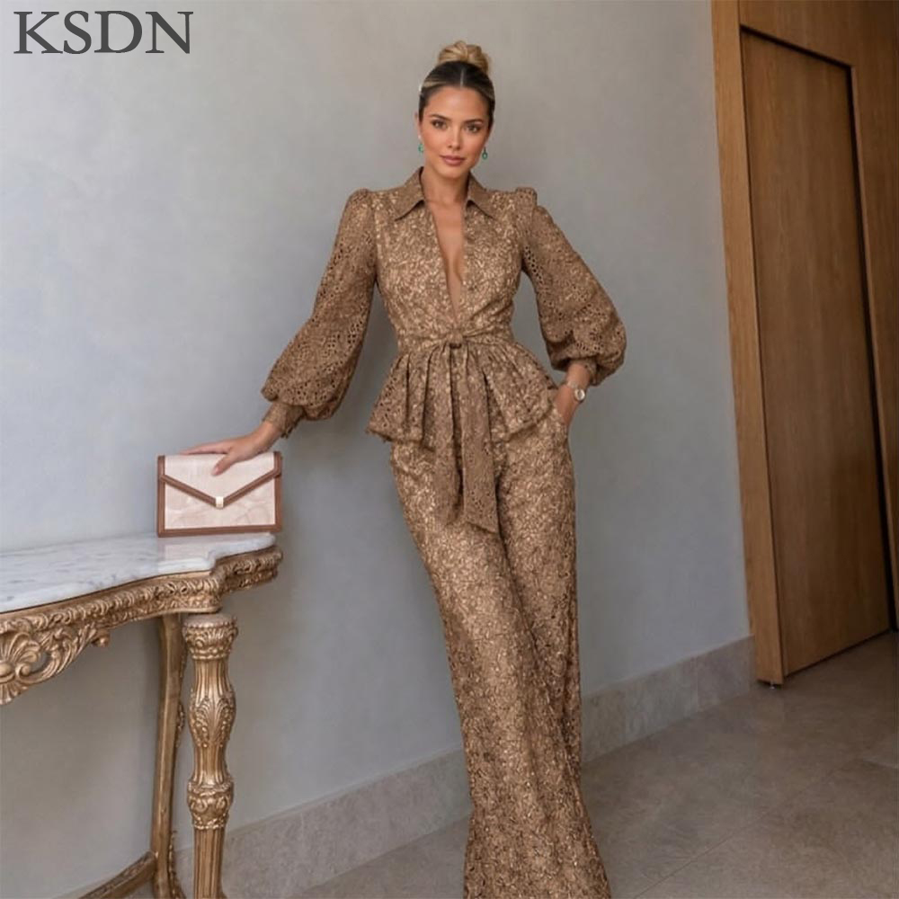 절묘한 레이스 이브닝 드레스 정장 세트, 벨트가 있는  - Women Formal Wear Belt 리뷰 및 가격