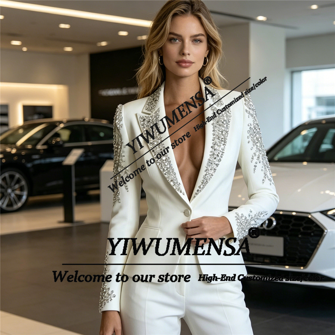 럭셔리 여성 정장 2피스 세트 크리스탈 비딩 프롬 블레 - Women'S Formal Wear With Pants 리뷰 및 가격