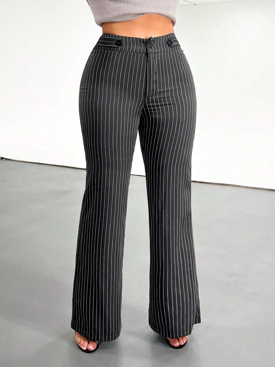 여성용 스트라이프 패턴 하이웨이스트 플레어 팬츠, 사무 - Women Formal Wear Trousers 리뷰 및 가격