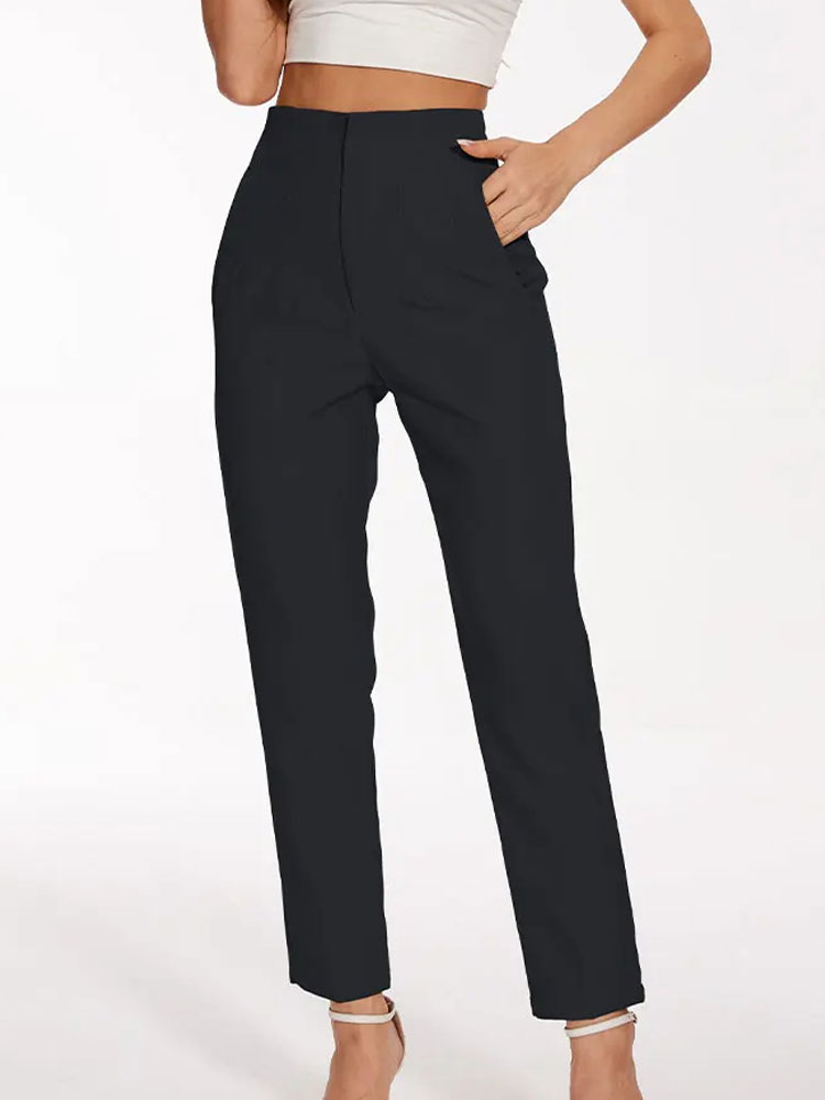 2024 여성 솔리드 트라우저 하이웨이스트 슬림 지퍼  - Women Formal Wear Trousers 리뷰 및 가격