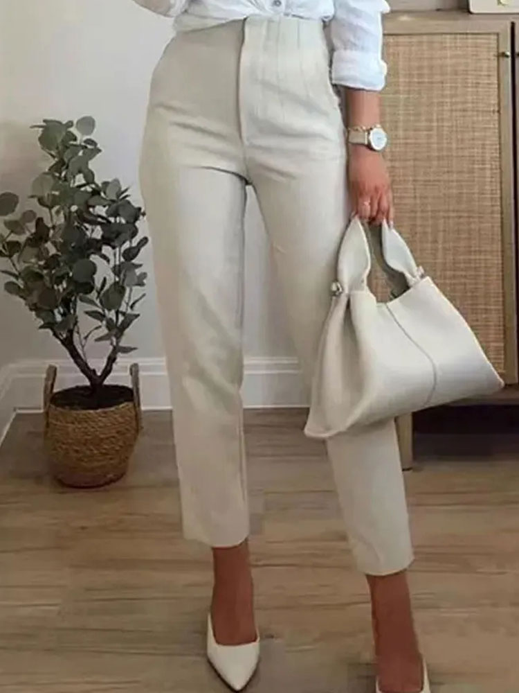 2024 여성 솔리드 트라우저 하이웨이스트 슬림 지퍼  - Women Formal Wear Trousers 리뷰 및 가격