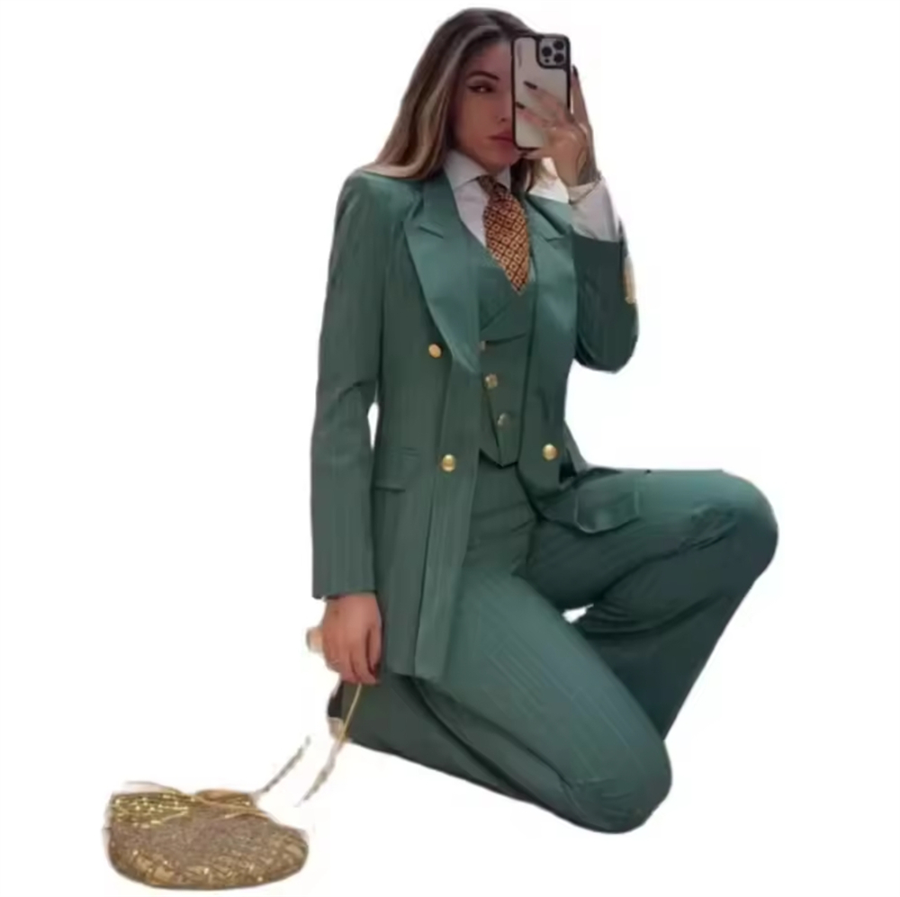 네이비 블루 스트라이프 여성 정장 3피스 슬림핏 포멀  - Women Formal Wear Trousers 리뷰 및 가격