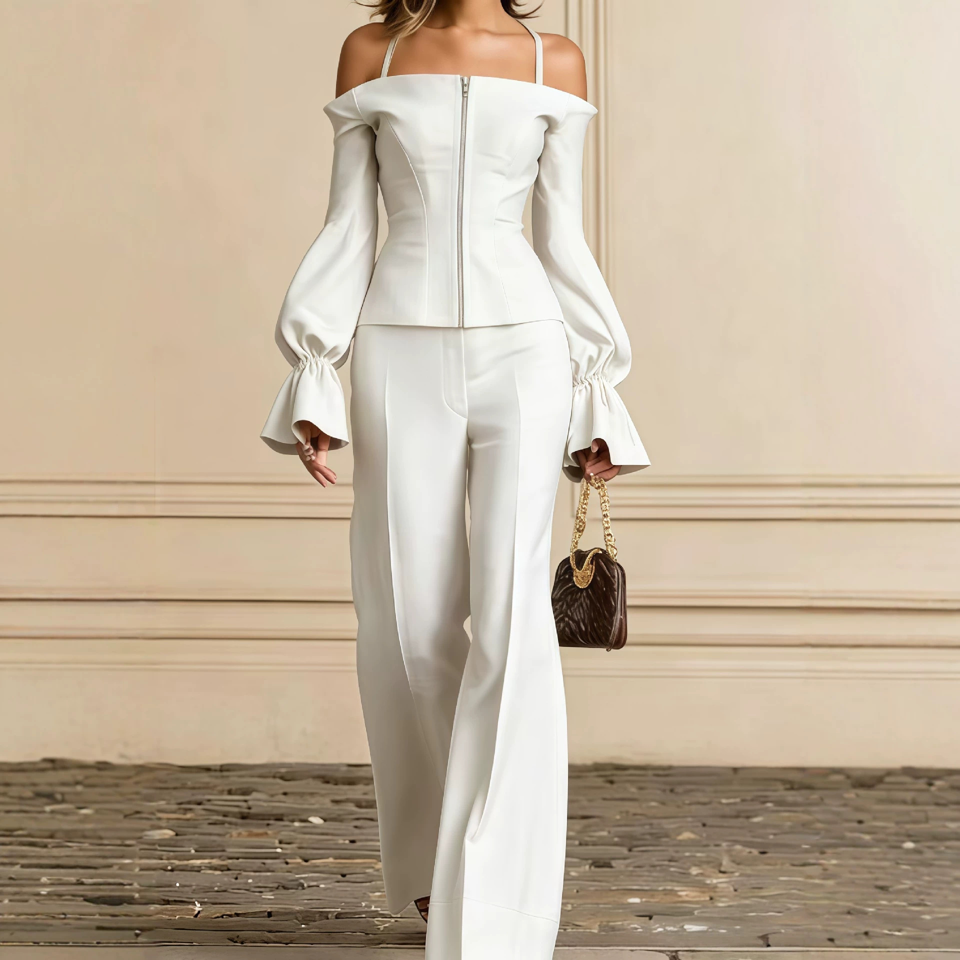 2피스 팬츠 세트 여성용 솔리드 스파게티 스트랩 랜턴  - Women'S Formal Wear With Pants 리뷰 및 가격