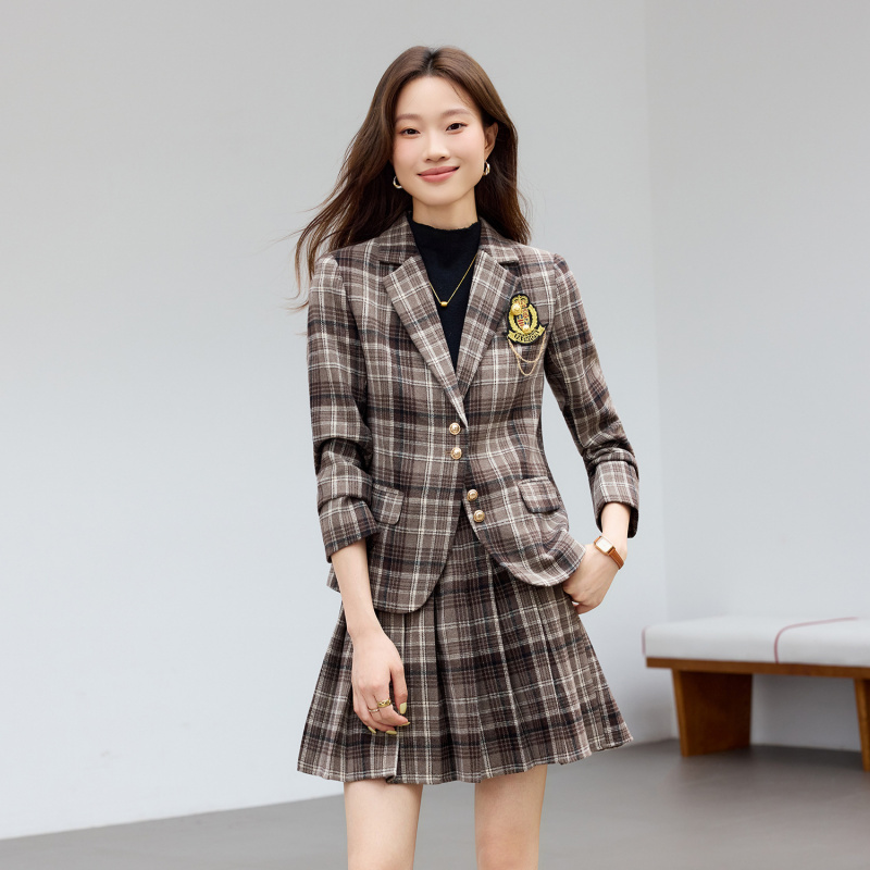 연갈색 체크무늬 정장 신상 체크무늬 정장 여성 캐주얼  - Women Formal Wear Shirts 리뷰 및 가격