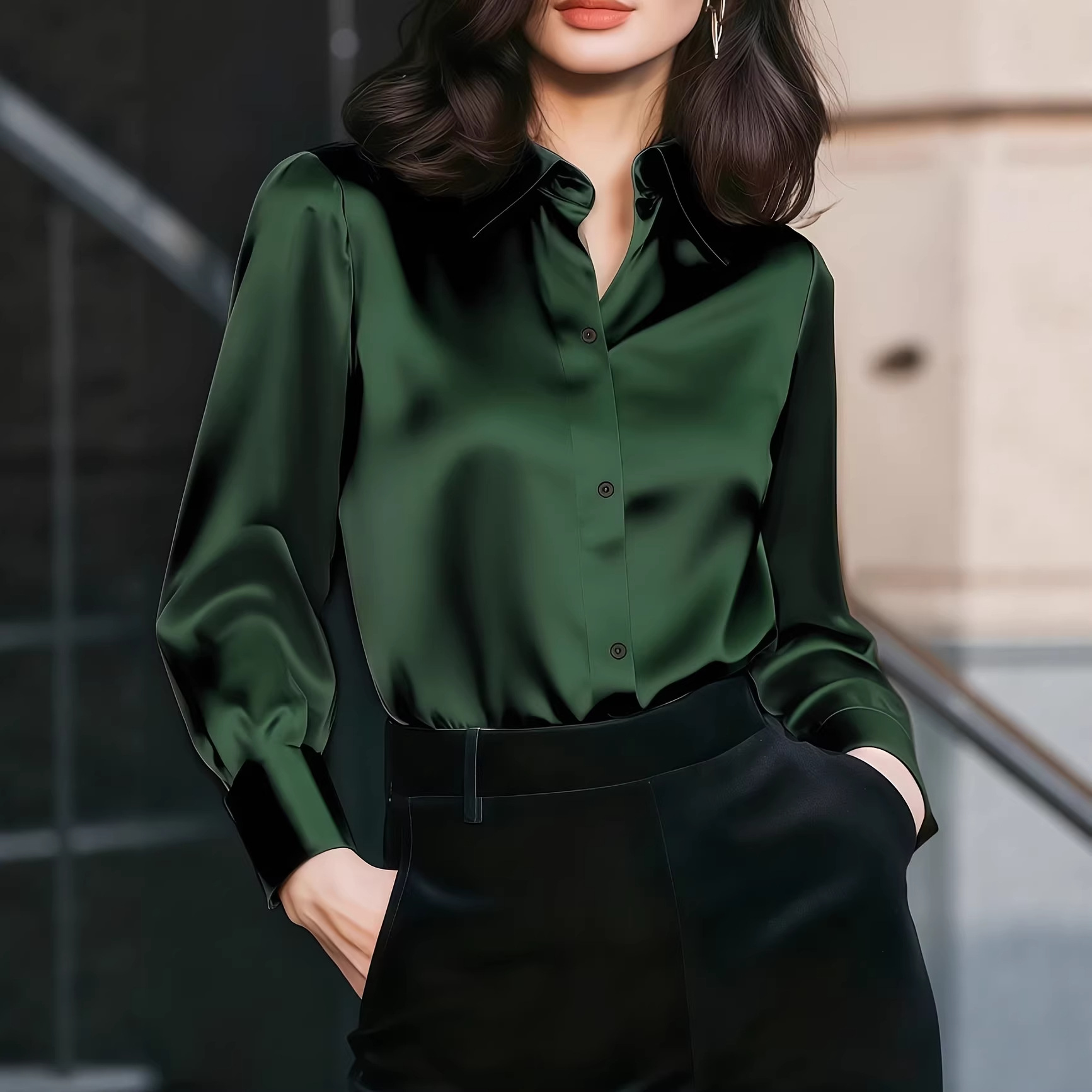 여성용 새틴 라펠 칼라 블라우스 버튼 프론트 긴소매 턴 - Women Formal Wear Shirts 리뷰 및 가격